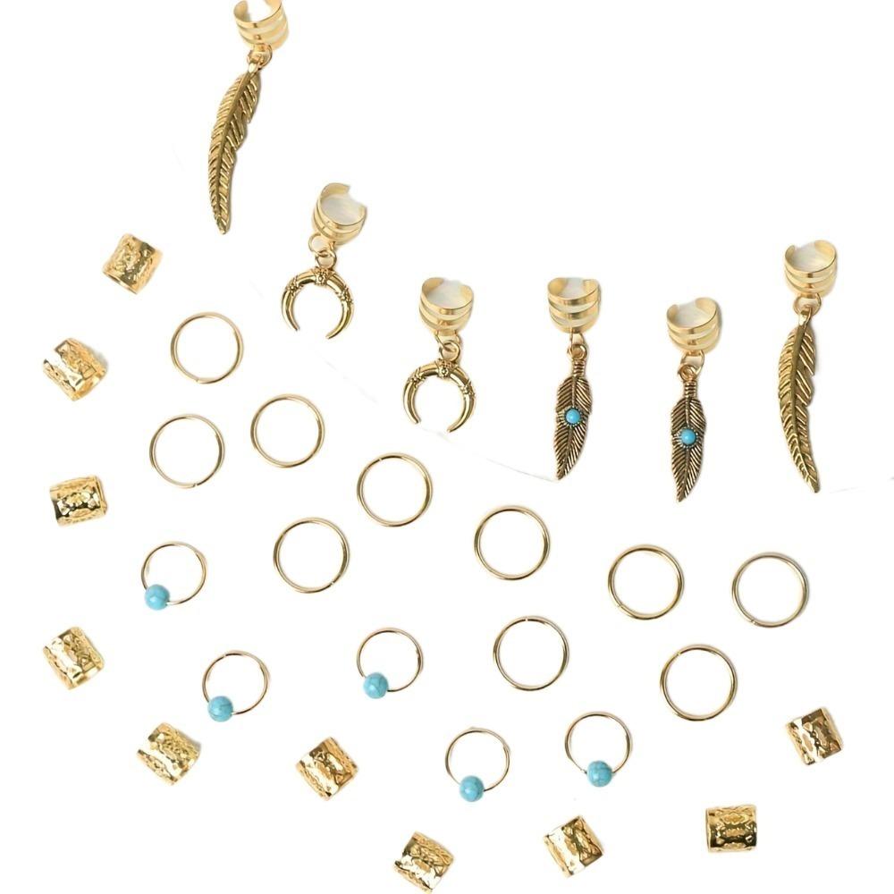 31pcs Dread Locks Dreadlocks Beads Turquoise Hair Braid Tubes Hollow Out Hair Ring for Braids