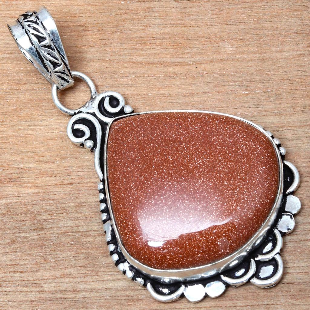 Pendant Red Sunsitara Gemstone Valentine'Day Gift Silver Jewelry 2.25"