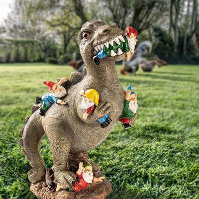 Garten Dinosaurier Zwerg Essend Statuen Lustige Harzfiguren Outdoor Skulptur Deko für Garten Terrasse Rasen Hof Ornament Deko