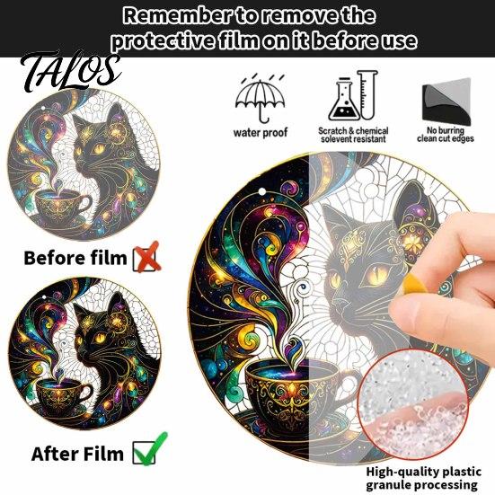 Stylish Cat Hanging Sign Moon Halloween Window Decor, Mystical Black Round Decorative Art for Indoor Outdoor Wall Art, Gothic Home Porch Door Ornament