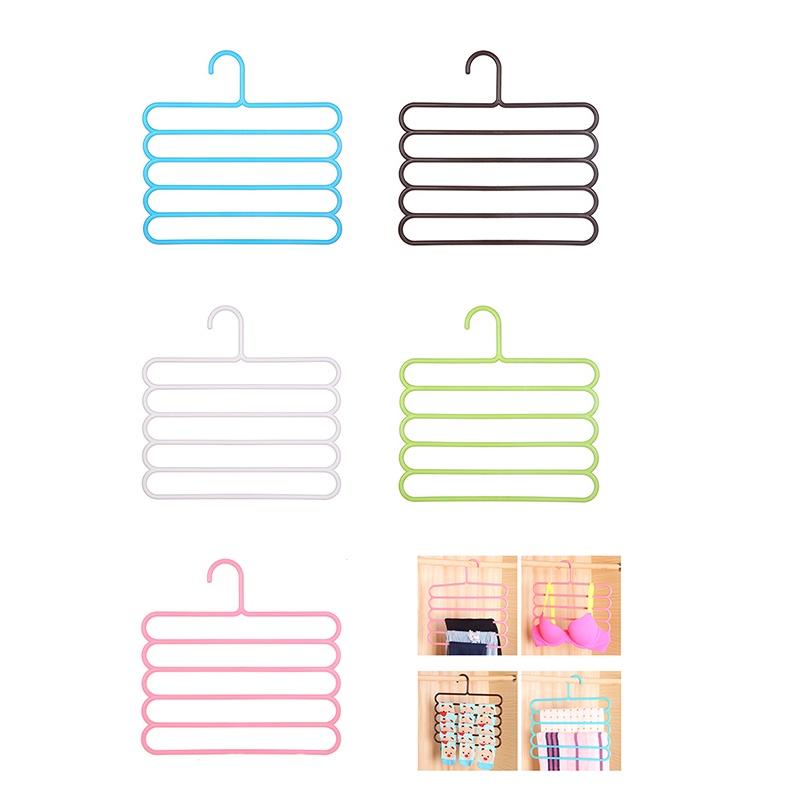 New Multi-functional Five-layer Pants Rack Clothes Hanger Candy-colored Plastic Hanger For Storage And Organization