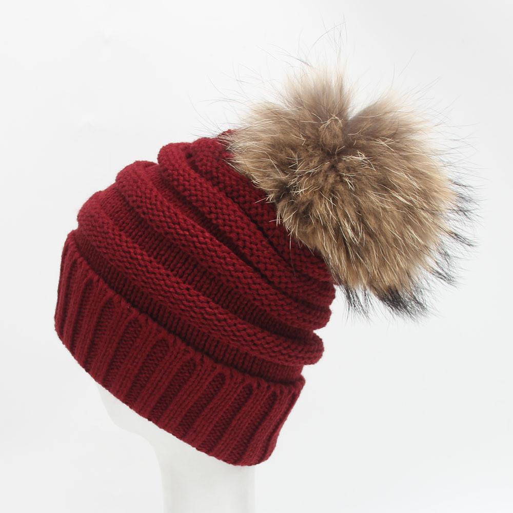 Knitted Stripe Women Hairball Hat Thickened Design Outdoors Keep Warm Gifts