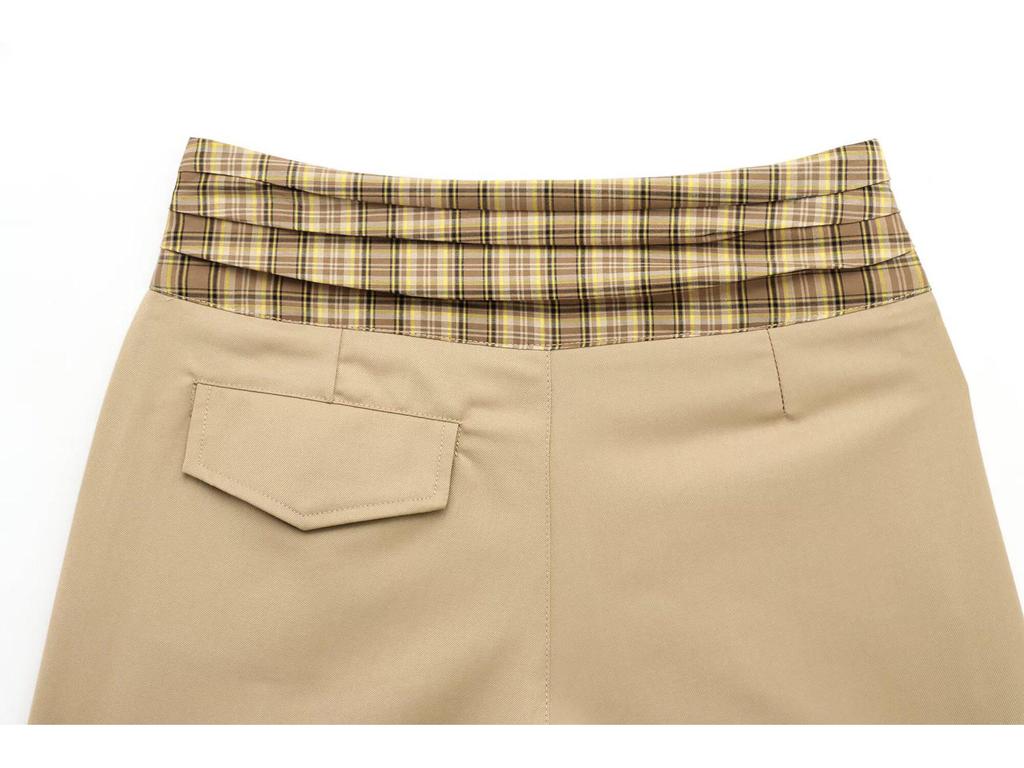 2025 Spring Women's Retro Plaid Patchwork Wide-Leg Pants