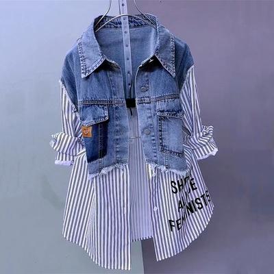 Camisa Jeans da Moda Tops Femininos Jaqueta Jeans Spliced Feminina Primavera Outono Casaco Jeans Casual Coreano Jaqueta Corta-vento Feminina