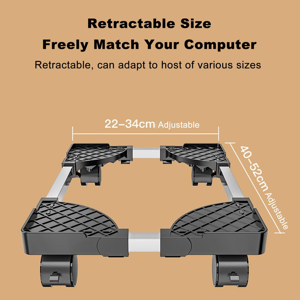 Computer Tower Stand Adjustable Mobile CPU Bracket with Universal Wheel Stainless Steel PC Tower