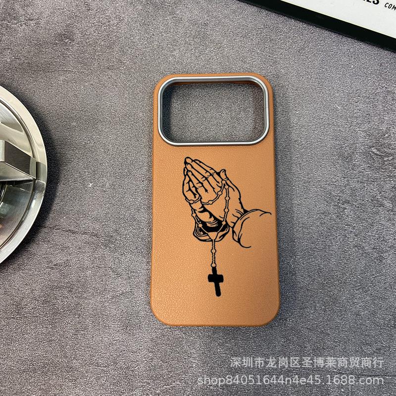 The new foreign trade model is suitable for iPhone17promax mobile phone case, Apple 16 all-inclusive 15 anti-drop 13 leather pattern protective case.