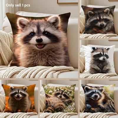 Funda de Cojín de Mapache Felpa Corta Sedosa Funda de Almohada para Sofá Cremallera Oculta Funda Suave a Prueba de Polvo Para Decoración del Hogar
