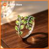 BF CLUB 925 Sterling Silver Ring For Women Jewelry Green Leaf Shape Open Vintage Handmade Ring Allergy For Party Birthday Gift