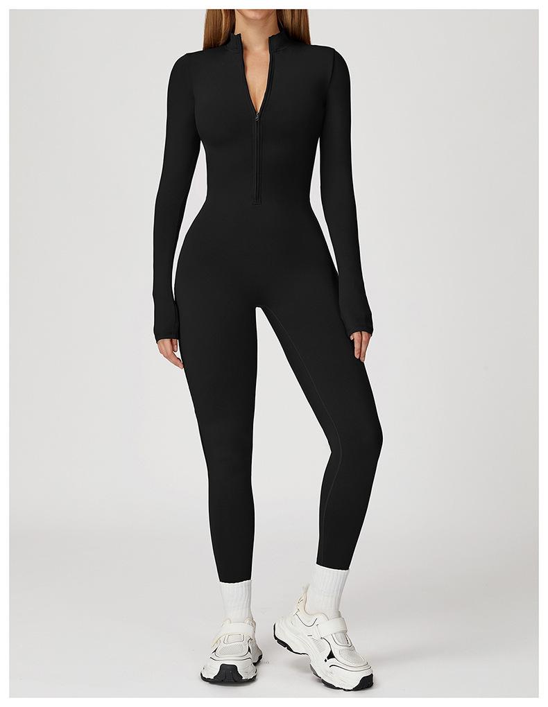 Plush Zipper Jumpsuit - Warm, Slimming, Long Sleeve Sportswear for Winter & Autumn