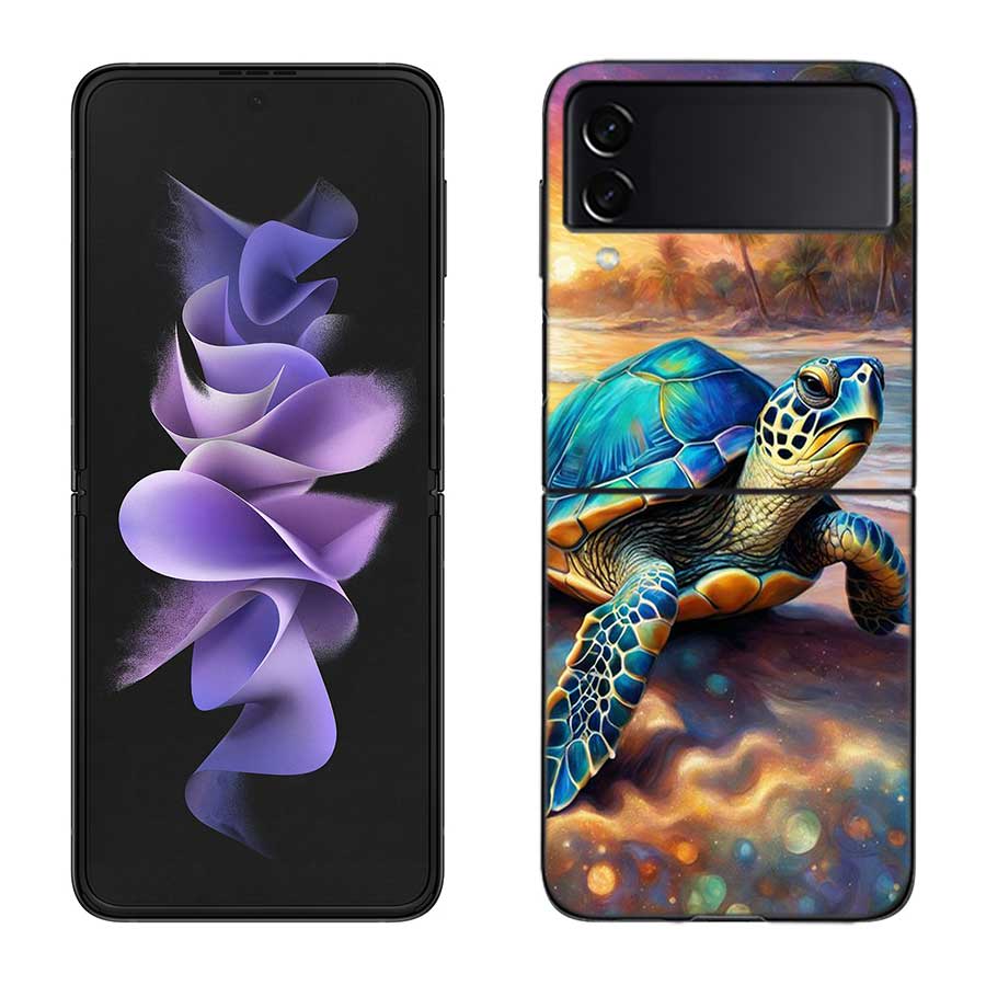 Marine Organisms, Sea Turtles, And Animals Phone Case For Samsung Z Flip 7 6 5G Galaxy Z Flip 5 4 3 Black Hard Cell Cover Luxur