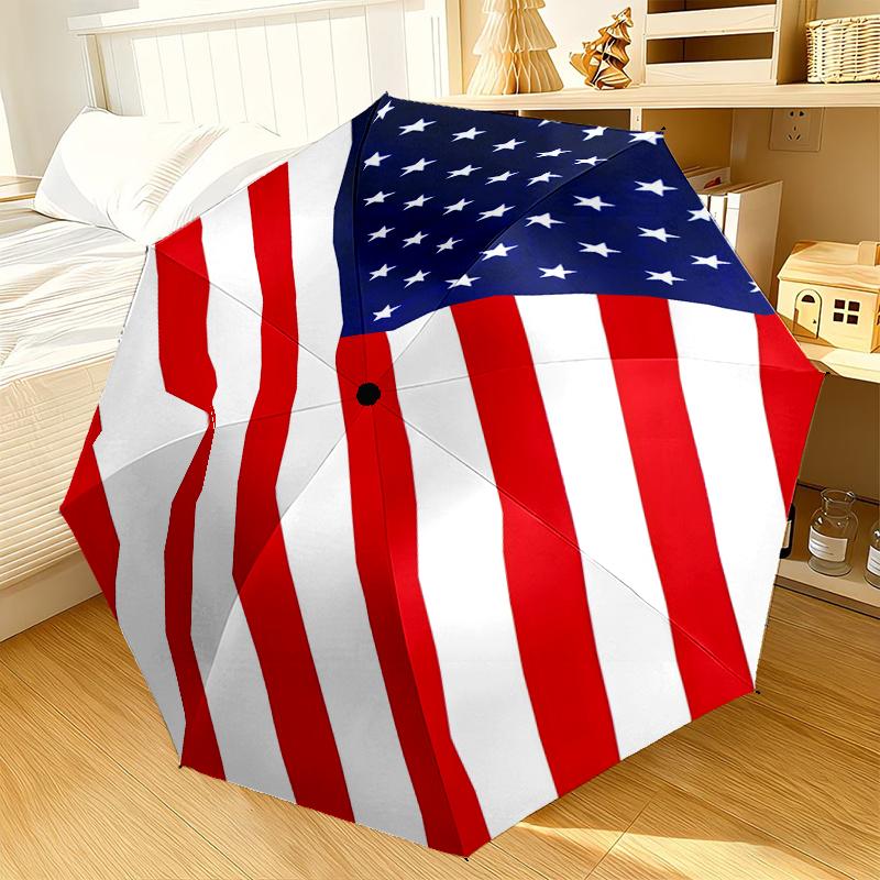 Liberty Statue With American Flag Automatic Folding Umbrella - 8-Rib Travel Umbrella with Auto Portable Case, Ideal Gift for Birthdays