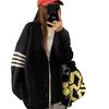 Japanese Style Age-Reducing V-Neck Color-Block Striped Knit Cardigan Sweater for Women, Autumn Winter Loose Fit