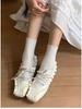 In-Stock 2025 Women's Korean Ballet Flats - Square Toe, Lace-Up, Low-Top Leather Sneakers