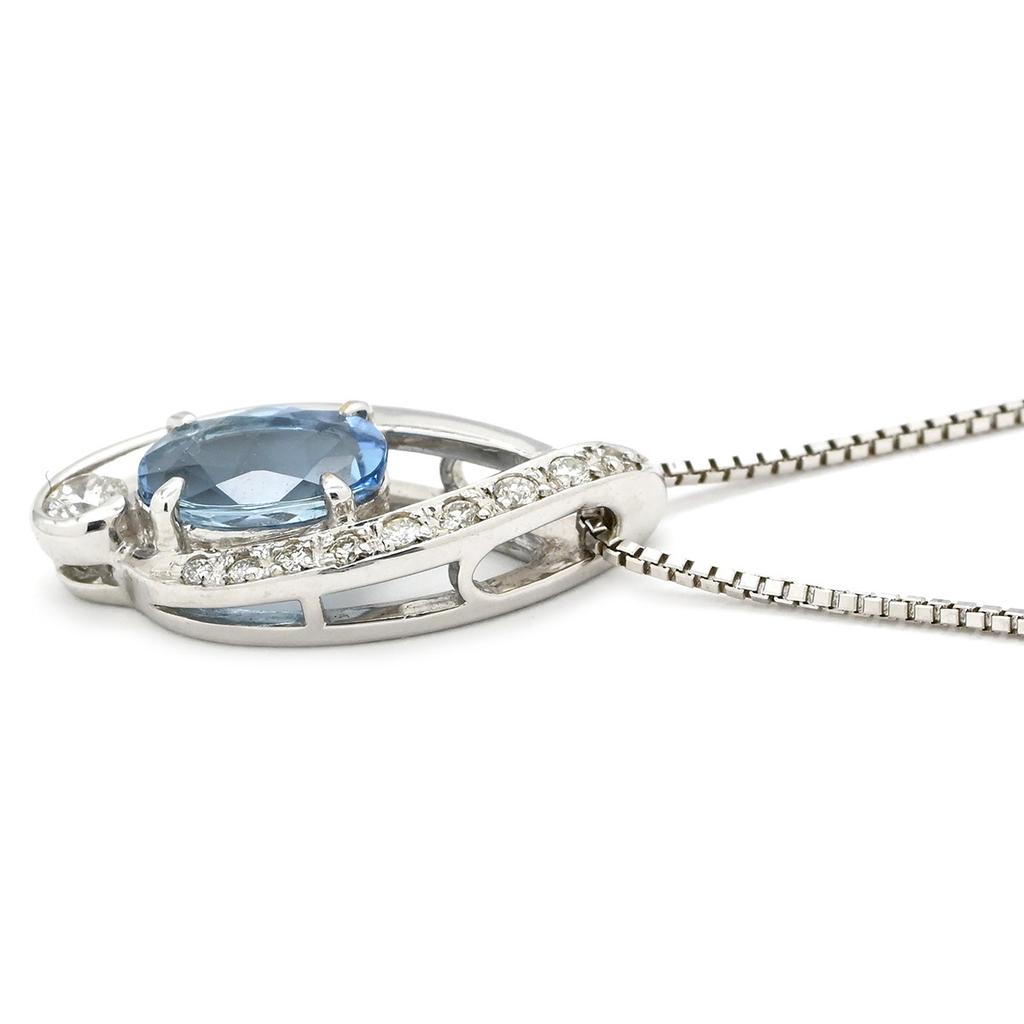 NON BRAND - Aquamarine Diamond PendantNecklace K18WG/Aquamarine Array