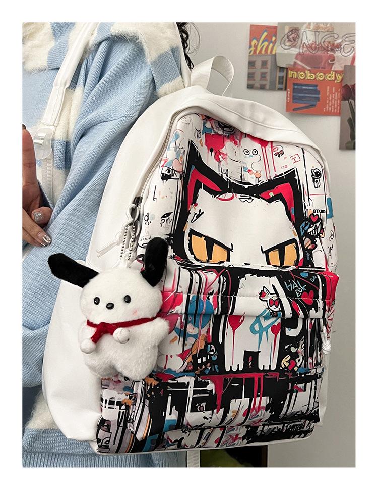 Ryggsekk med stor kapasitet med graffiti-anime-design for studenter