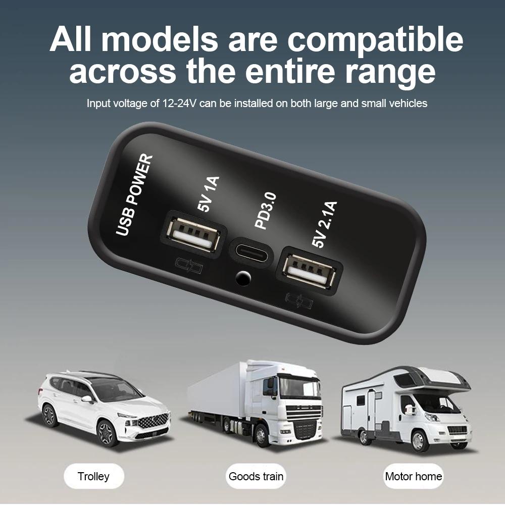 12V USB Outlet, PD3.0 Type C Port, QC3.0 & 2.4A USB A Charger 3 Ports Fast Charging Socket Panel for Car Motorcycle Marine Truck