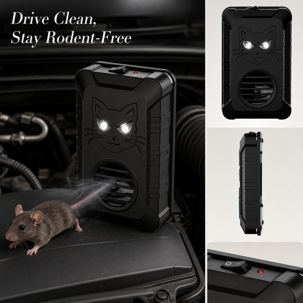 Ultrasonic Rodent Repeller Electronic Pest Control Device for Car Engine Compartment Square Design Durable Material Easy Installation