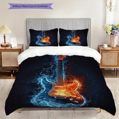 Guitar Pattern Bedding Quilt Set Quilt Cover Pillowcase Home Decoration Birthday Gift (1 * Duvet Cover + 2 * Pillowcase, Without Core)