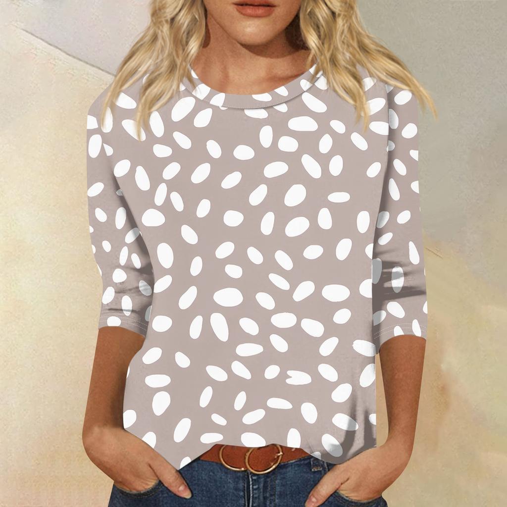 Women's Fashion Casual Round Neck 3/4 Sleeve Loose Printed T-Shirt Ladies Top