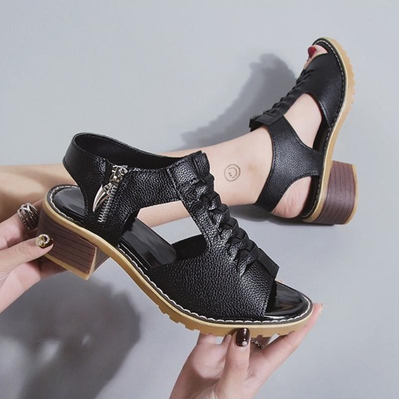 Móda 2025 Nové Letní Dámské Sandály Silný Podpatek Boční Zip Římské Sandály Pohodlné Odolné Dámské Vysoké Podpatky Zapatos De Mujer
