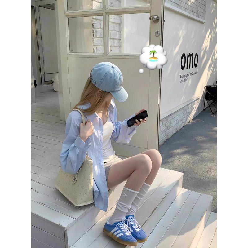 

Open Spring Wear Blue Shirts Women Korean Series Elegant All-Match Long sleeve Beautiful Loose Super Nice Sun Protection Shirt Top Blue Quality Edition M