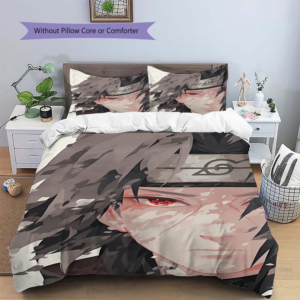 Itachi Uchiha Patterned Pillowcase & Duvet Cover Set Anime Motif Printed Bedding for Bedroom Thoughtful Present for Fans.-TING