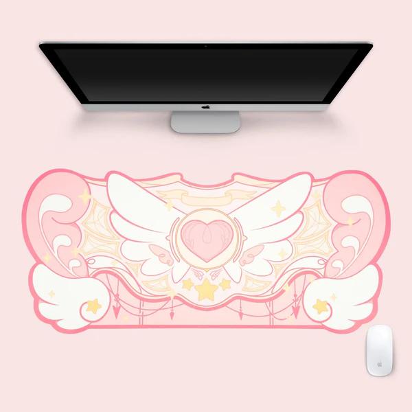 

Pink SAKURA HEART Mouse Pad Non Slip Dark Star Wings Mouse Mats XXL Extra Large Kawaii Gaming Desk Mat Laptop Desk Accessories