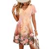 Women's Fashionable print V-neck Short Sleeved Loose Casual Beach Vacation Dress