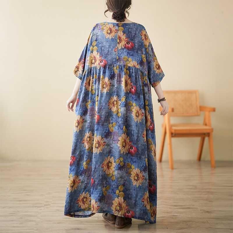 Women's Relaxed Fit Linen Blend Dress - Flowy Swing Style with Short Sleeves