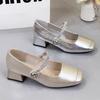 Champagne Gold Thick Heel Light Mouth Single Shoes Women's 2025 Autumn New New Chinese Velcro with Skirt Mary Jane Shoes