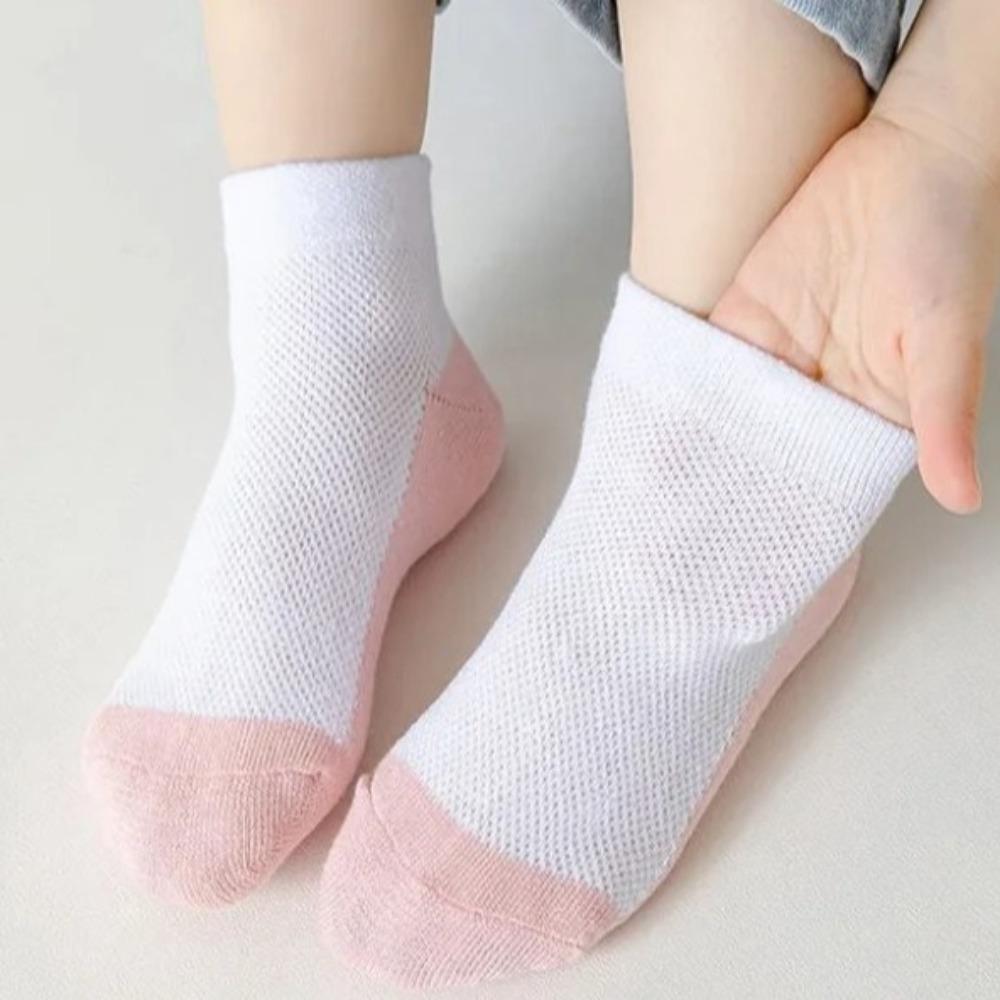 5 Pairs Two-color Kid Boys Anti-slipping Sock Breathable Student White Socks White Socks