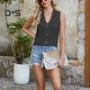 Women's Cropped Sweater Vest V Neck Button Down Crop Top Summer Casual Knit Sleeveless Cardigan for Teens Girls