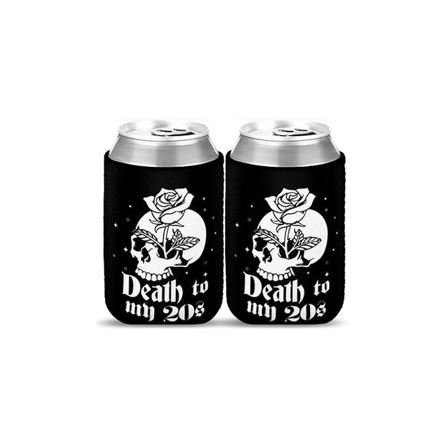 2Pcs Death To My 20s Can Coolers Spooky Scary Skull Halloween Party Gothic for Youth Bachelorette Decorations Bride To Be Gifts