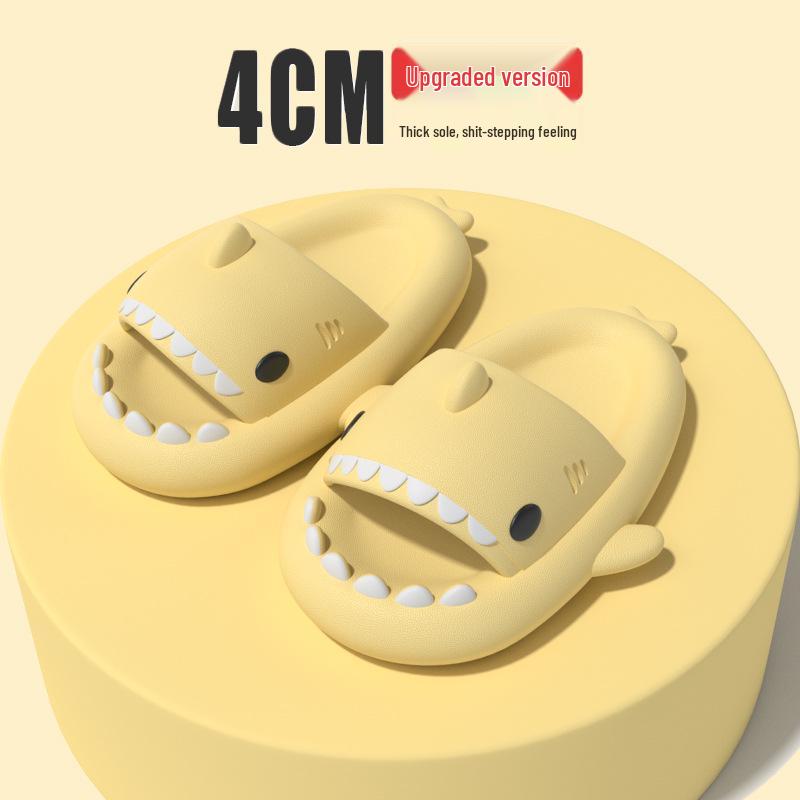 Thick-Sole Shark Slippers: Funny Poop-Stepping Design for Men & Women, Indoor/Outdoor Cartoon-Style.