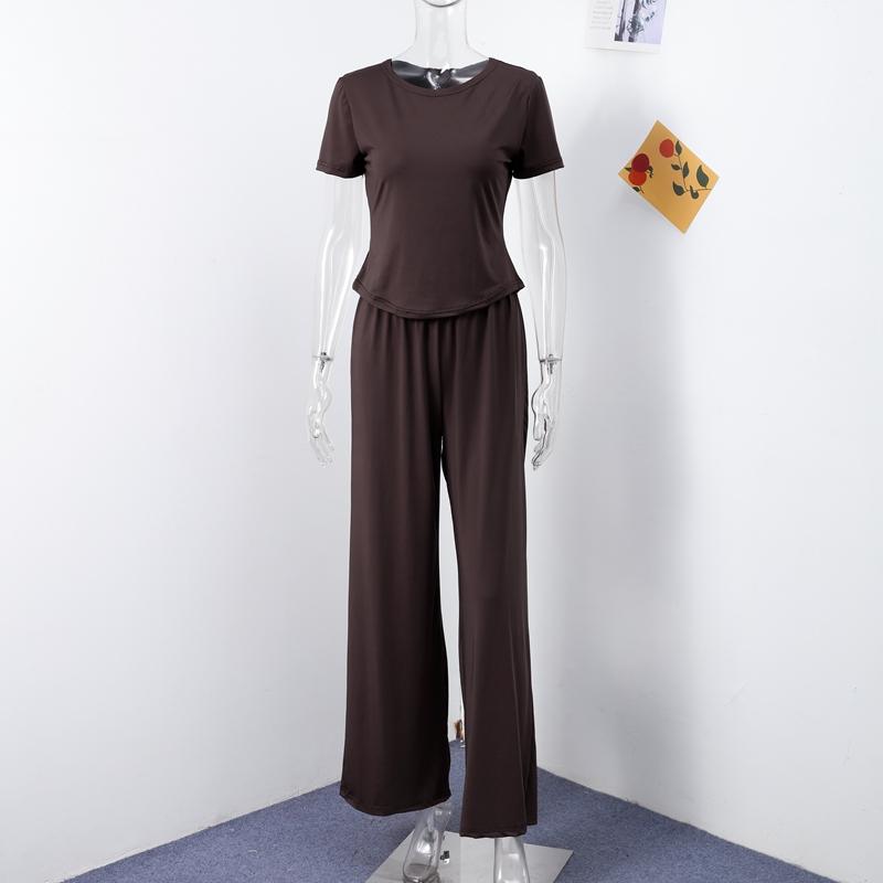 Uformelt Langbuksesett Dame O-hals Kortermet T-skjorte Elastisk Midje Buksesett Vår Sommer Ensfarget Dame Pendlerantrekk