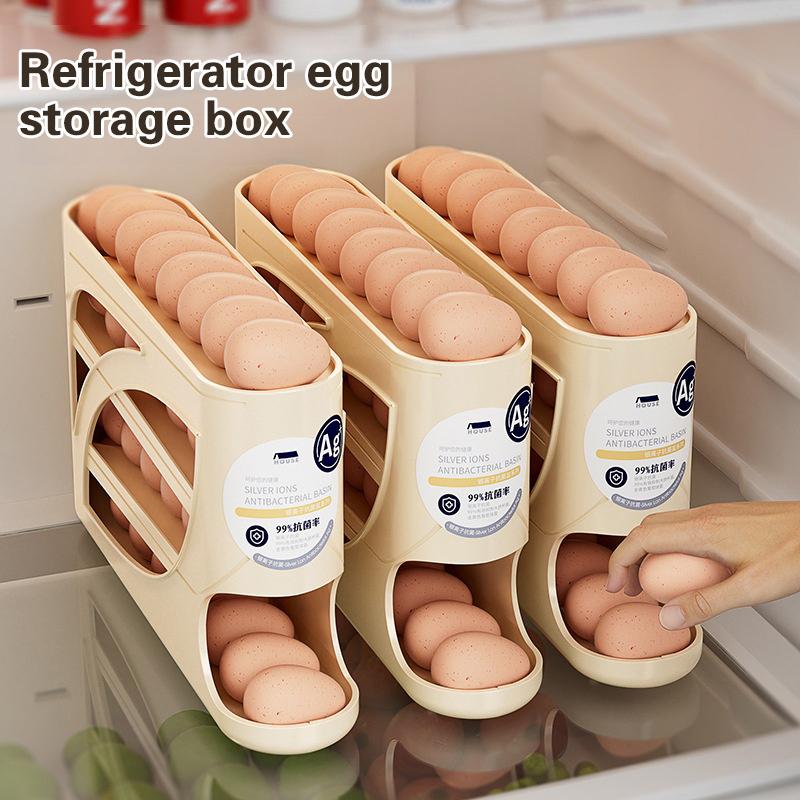 4 Layers Automatic Rolling Egg Holder Rack Fridge Egg Storage Box Container Kitchen Refrigerator Egg Dispenser Fridge Organizer