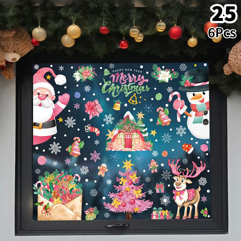 Removable Christmas Pvc Static Sticker Santa Window Stickers Beautify Snowflake Wall Decals New Year Party Glass Dress Up