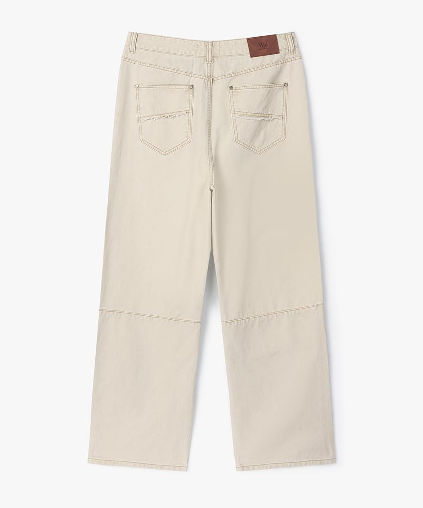 WEST GRAND BOULEVARD Cut-Off Vintage Loose Straight Fatigue Pants Washed Beige