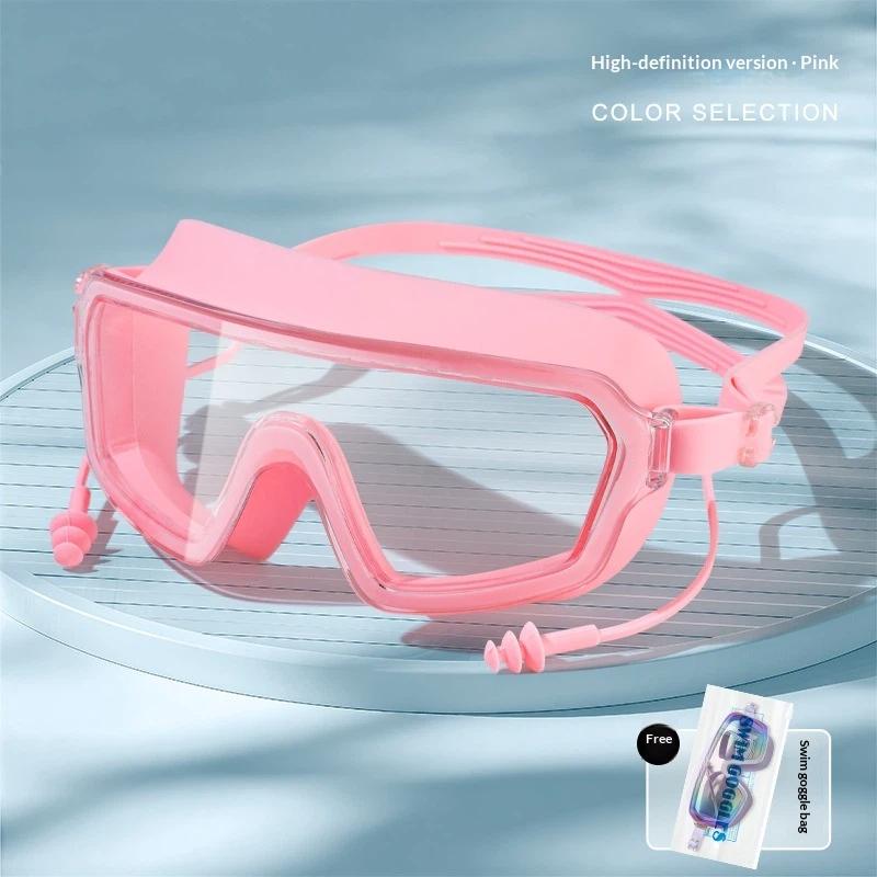 Large Frame Anti Fog Swim Goggles With Ear Plugs Panoramic Wide View Waterproof Swimming Glasses For Adults Pool Beach Water Spo