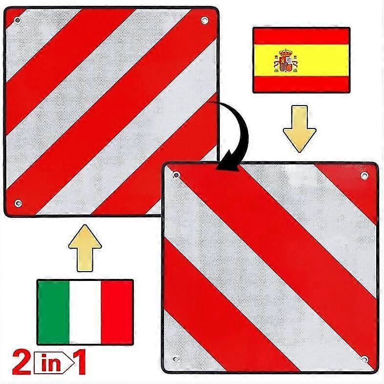 Warning sign Spain Italy 50x50 2in1 aluminum reflective rear carrier red-white