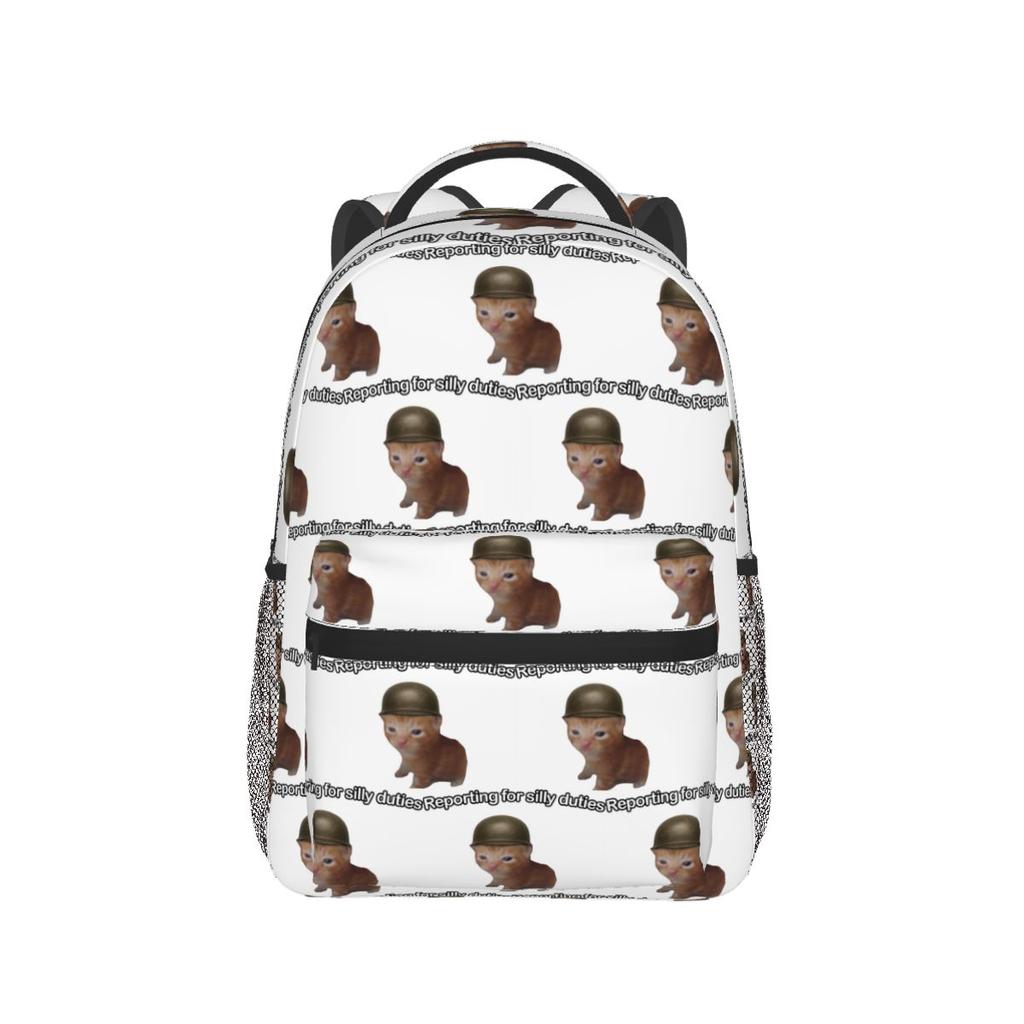 Reporting For Silly Duties Funny Cat Meme Backpack Student Boys Girls BookBag Kids School Bag Laptop Shoulder Bags for Men Women