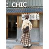 Japanese Preppy Style Autumn Winter Women Brown Plaid Skirt Elastic Waist Thicken Woolen Warm Skirt Elegant Wool Basic A-Line Skirt