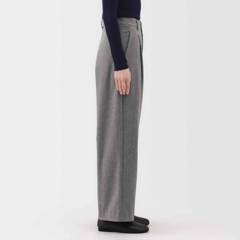 MUJI Stretch Brushed Tuck Wide Size S Women's Pants, Black, (BE1XQA5A)