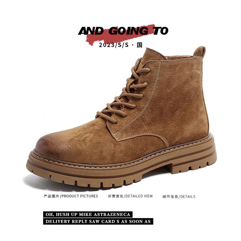 2025 Autumn New Retro Martin Boots Men's Leather Tooling Shoes British Trend Versatile Big Yellow Boots 9025 Cotton