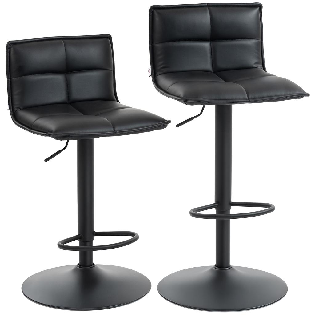 Set of Two Modern Faux Leather Bar Stools - Black