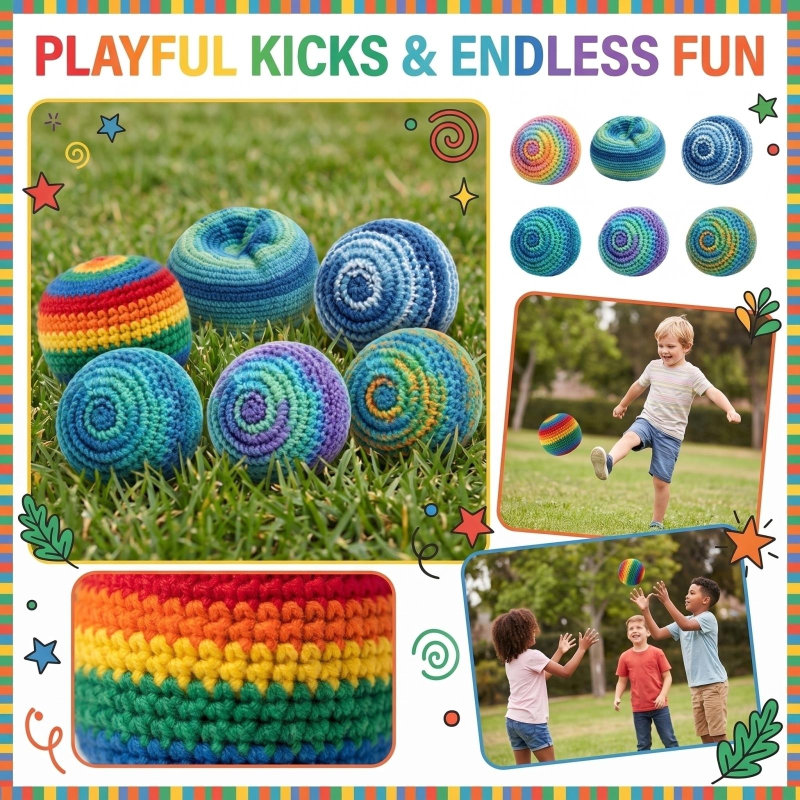 

6 Pack Kids Bean Bags Soft Hand Knitted Cotton Toss Bags for Indoor Outdoor Educational Games and Activities One Size