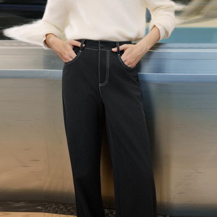 ELLE French Relaxed High-Waisted Versatile Straight-Leg Trousers Women bottoms EK53102