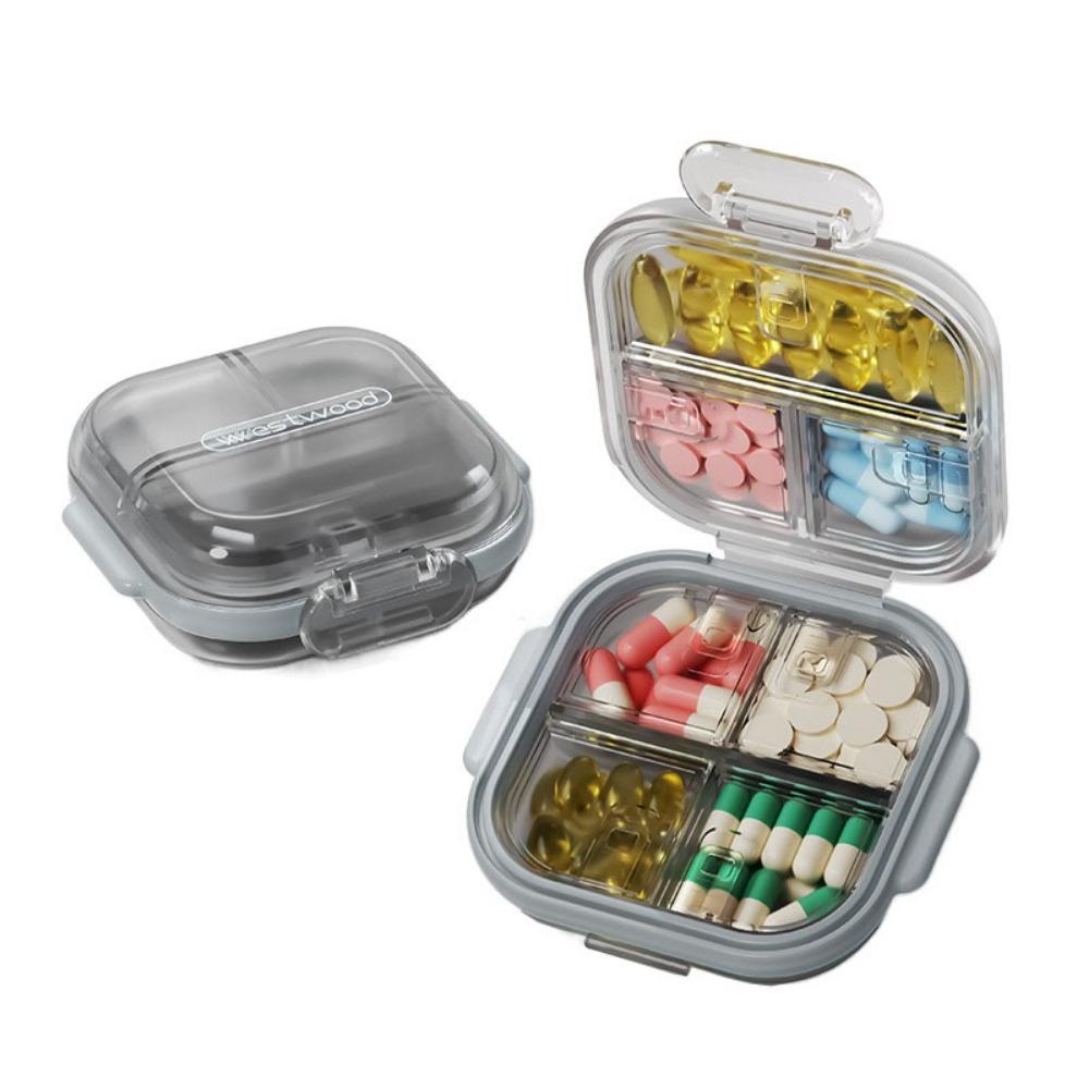 

Sealed 7-Compartment Pill Dispenser Moisture Proof Travel Medicine Case Vitamin Container Tablets серый