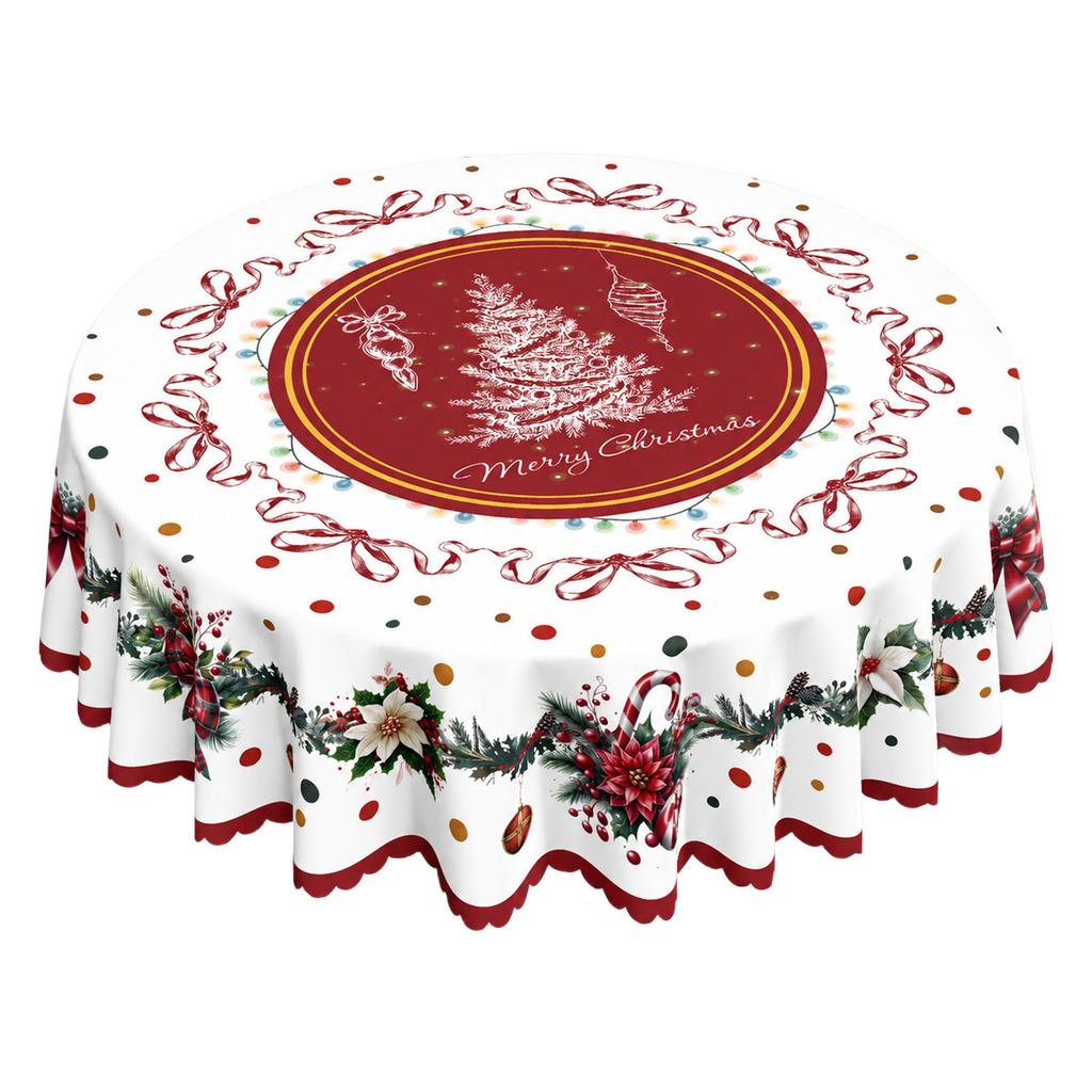 Christmas Tablecloth with Holiday Decorations for Dining Table and Placemat