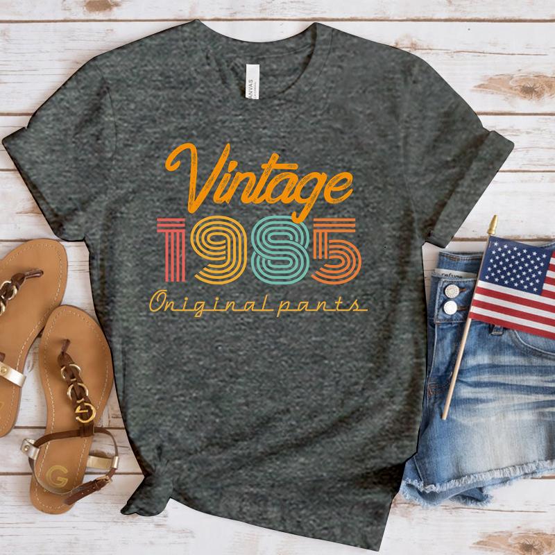 (Camiseta premium)Nuevas Camisetas Calientes Vintage 1985 Moda Mujeres Niñas Camiseta de Verano Casual Manga Corta Cuello Redondo Tops Camisetas